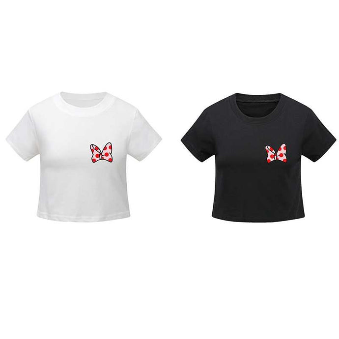 Vintage Summer Black White tshirt Women Sexy O-Neck Sleeveless T Shirt Cute Bowknot Printed Fitness Casual short T-shirt Female