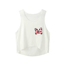 Load image into Gallery viewer, Vintage Summer Black White tshirt Women Sexy O-Neck Sleeveless T Shirt Cute Bowknot Printed Fitness Casual short T-shirt Female