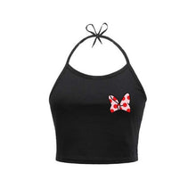 Load image into Gallery viewer, Vintage Summer Black White tshirt Women Sexy O-Neck Sleeveless T Shirt Cute Bowknot Printed Fitness Casual short T-shirt Female
