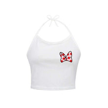 Load image into Gallery viewer, Vintage Summer Black White tshirt Women Sexy O-Neck Sleeveless T Shirt Cute Bowknot Printed Fitness Casual short T-shirt Female