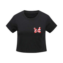 Load image into Gallery viewer, Vintage Summer Black White tshirt Women Sexy O-Neck Sleeveless T Shirt Cute Bowknot Printed Fitness Casual short T-shirt Female