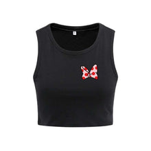Load image into Gallery viewer, Vintage Summer Black White tshirt Women Sexy O-Neck Sleeveless T Shirt Cute Bowknot Printed Fitness Casual short T-shirt Female
