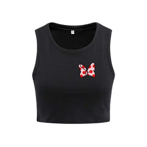 Vintage Summer Black White tshirt Women Sexy O-Neck Sleeveless T Shirt Cute Bowknot Printed Fitness Casual short T-shirt Female