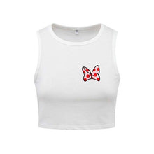 Load image into Gallery viewer, Vintage Summer Black White tshirt Women Sexy O-Neck Sleeveless T Shirt Cute Bowknot Printed Fitness Casual short T-shirt Female