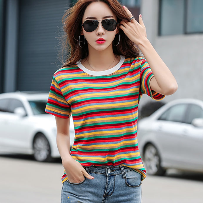 shintimes Striped T Shirt Women Summer Vintage Short Sleeve T-Shirt Female Cotton Korean Tshirt Woman Clothes Tee Shirt Femme
