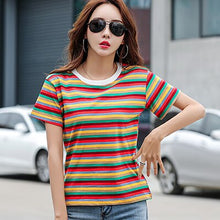 Load image into Gallery viewer, shintimes Striped T Shirt Women Summer Vintage Short Sleeve T-Shirt Female Cotton Korean Tshirt Woman Clothes Tee Shirt Femme