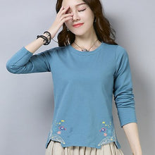 Load image into Gallery viewer, shintimes Woman Fashion 2019 Women Tshirt Vintage Embroidery Long Sleeve Shirt Women T-Shirt Autumn Korean Fashion Chemise Femme