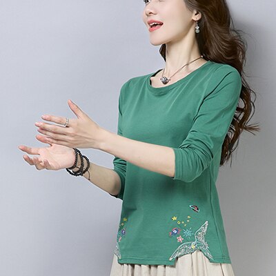 shintimes Woman Fashion 2019 Women Tshirt Vintage Embroidery Long Sleeve Shirt Women T-Shirt Autumn Korean Fashion Chemise Femme