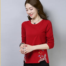 Load image into Gallery viewer, shintimes Woman Fashion 2019 Women Tshirt Vintage Embroidery Long Sleeve Shirt Women T-Shirt Autumn Korean Fashion Chemise Femme