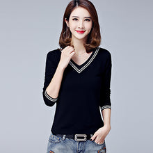 Load image into Gallery viewer, shintimes Vintage Tshirt Black White Long Sleeve Shirt Women Cotton V-Neck Clothes 2019 T-Shirt Camiseta Mujer Tee Shirt Femme