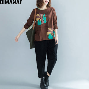 DIMANAF Women's T-Shirts Plus Size Female Clothes Ladies Basic Tops Tees Print Black Pullover Autumn Cotton Loose tshirt 2018